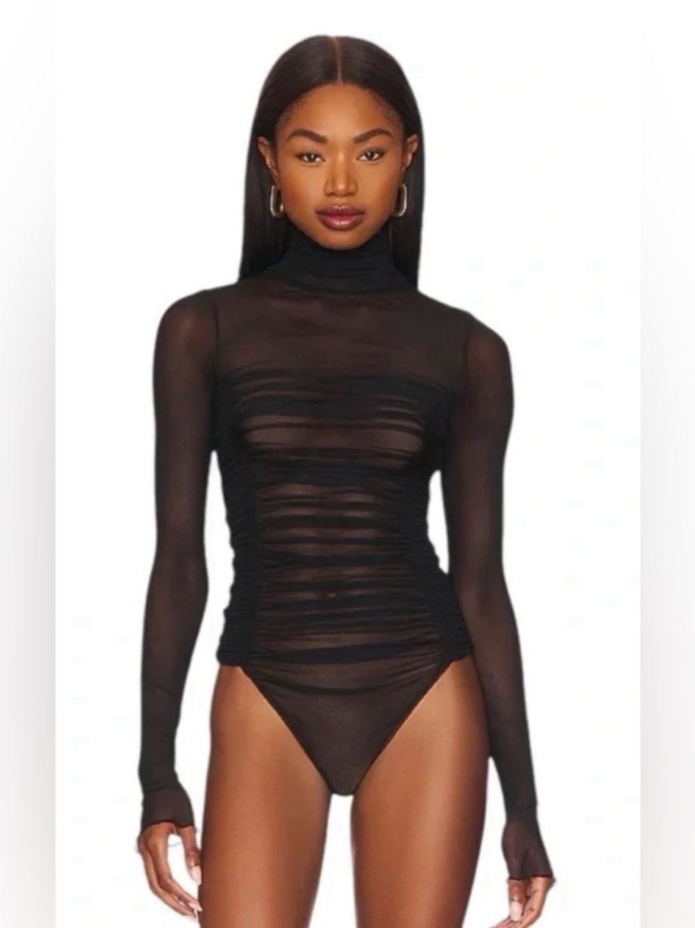 Free People Intimately Under It All Ruched Mesh Turtleneck Bodysuit Size Small